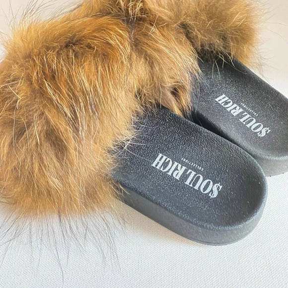 Brown Fur Real Fur Fluffy Slides NEW 10 - Picture 7 of 10